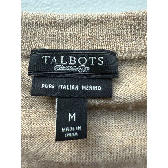Talbots Pure Merino Wool Knit Button Up Cardigan Sweater Women M Tan Career New - Picture 3 of 6